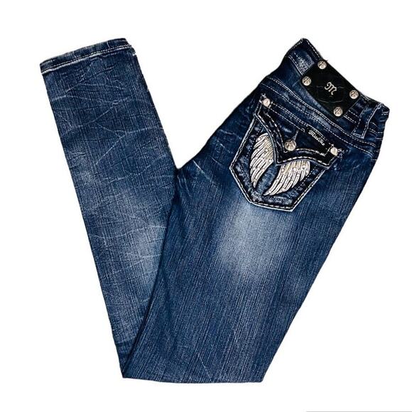 Miss Me Denim - Miss Me Angel Wings Bling Signature Skinny Jeans Size 27